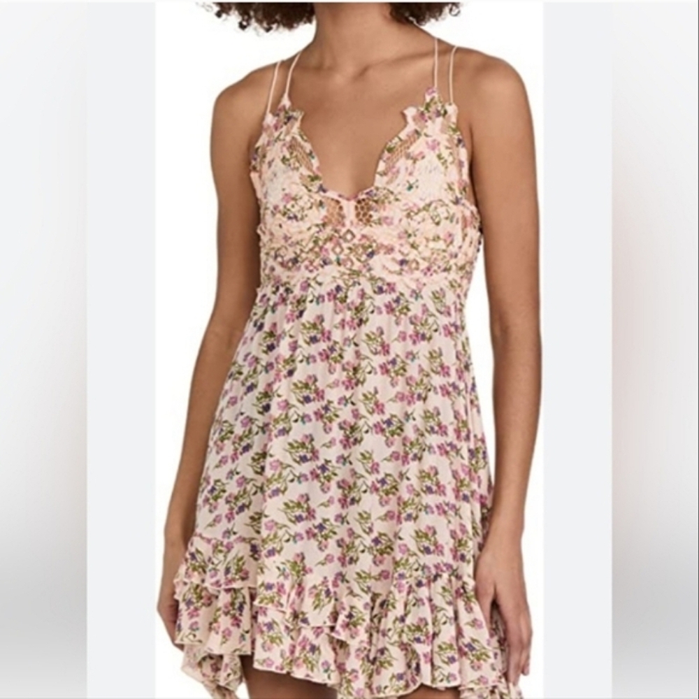 Free People Women's Adella Floral Print Sleeveless Slip Mini Dress Size Small